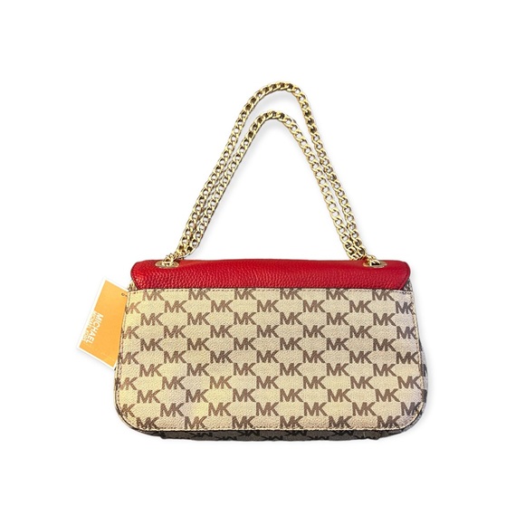 NEW Michael Kors Scarlet & Natural Small Flap Logo Bag Jet Set Chain 38H8CTCF1V - Picture 4 of 15